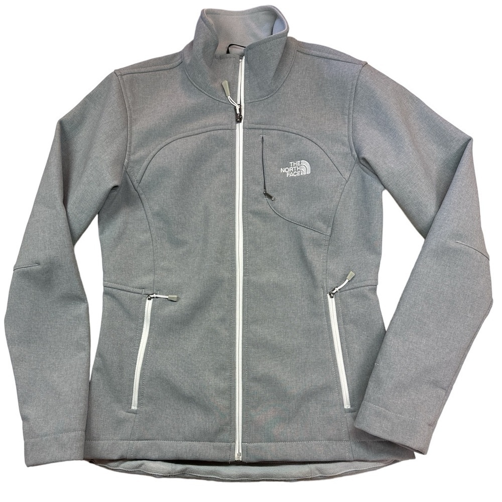 The North Face Softshell Grey/White Zippered Windwall Jacket Fall/Spring…